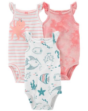 CARTERS CARTER'S Body bez rukávů Pink Ocean holka 3ks NB/ vel. 56