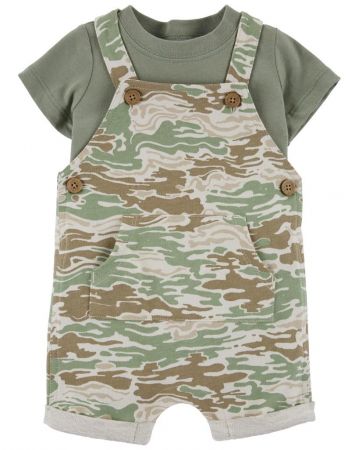 CARTERS CARTER'S Set 2dílný triko kr. rukáv, kraťasy na kšandy Green Camo chlapec 3m