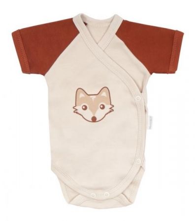 Mamatti Kojenecké body kr. rukáv, zapínání bokem, Baby Fox - béžová/hnědá, vel. 62, 62 (2-3m)