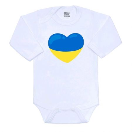 Body s potiskem New Baby Mír pro Ukrajinu - Srdce Bílá 80 (9-12m)