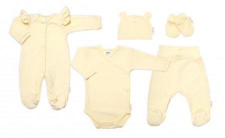 Praktická 5-dílná žebrovaná soupravička do porodnice Baby Nellys GIRL, žlutá, vel. 68, 68 (3-6m)