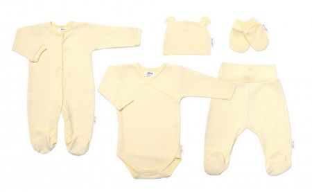 Praktická 5-dílná žebrovaná soupravička do porodnice Baby Nellys BOY, žlutá, vel. 68, 68 (3-6m)
