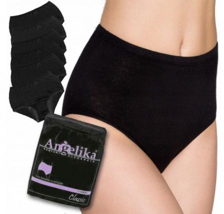 Bavlněné kalhotky Angelika s vysokým pasem, 6ks v balení, černé, S (36)