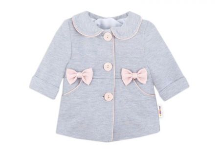 Baby Nellys Dětský bavlněný kabátek s mašličkami, šedý, vel. 80, 80 (9-12m)