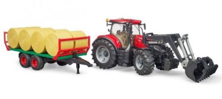 Bruder Traktor Case IH Optum 300 CVX s čelním nakladačem a přepravníkem na balíky