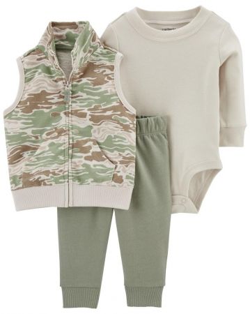 CARTERS CARTER'S Set 3dílná vesta, tepláky, body dl. rukáv Green Camo chlapec 6m