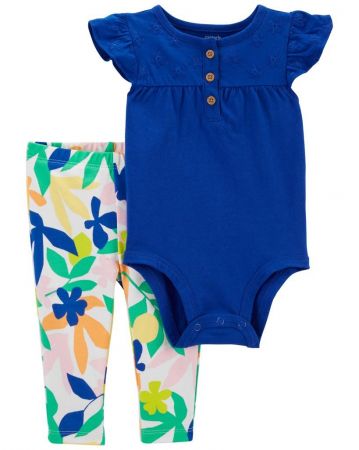 CARTERS CARTER'S Set 2dílný legíny, body kr. rukáv Cobalt Floral holka NB/ vel. S 56