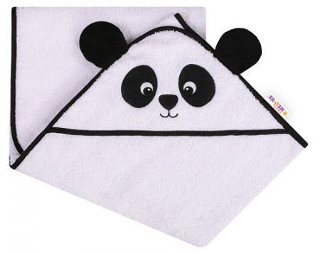 Baby Nellys Froté osuška s kapucí 100 x 100 cm Panda - bílá