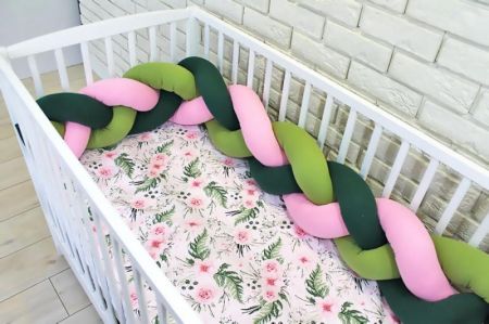 Baby Nellys Mantinel pletený cop s povlečením Květinky, 135x100 - zelená, růžová, 135x100