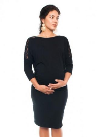 Be MaaMaa Elegantní těhotenské šaty s krajkou - černé, vel. S, S (36)