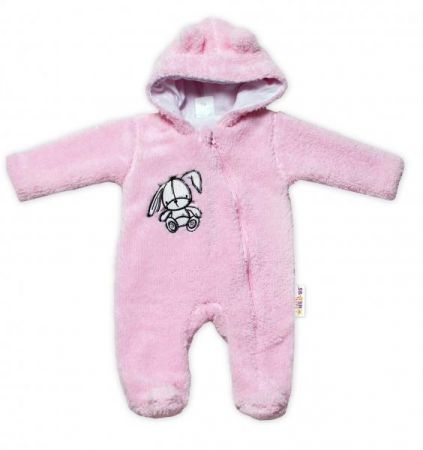 Baby Nellys Chlupáčkový overálek s kapucí, Cute Bunny - světle růžový, vel. 68, 68 (3-6m)