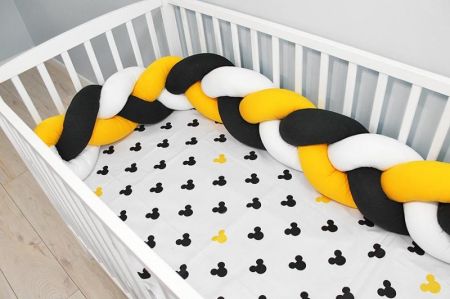 Baby Nellys Mantinel pletený cop s povlečením Mickey - bílá, žlutá, černá, 120x90