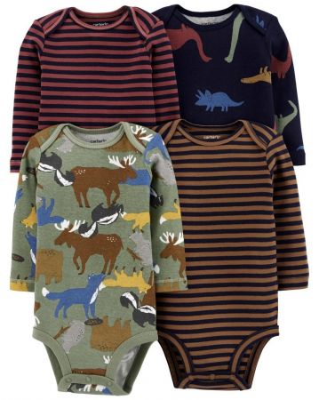 CARTERS CARTER'S Body dl. rukáv Brown Navy chlapec 4ks 3m