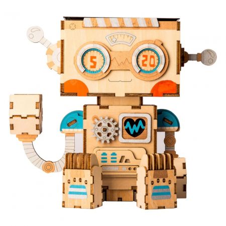 RoboTime dřevěné 3D puzzle Květináč robůtek