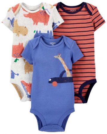 CARTERS CARTER'S Body krátký rukáv Brownblue chlapec LBB 3ks NB/ vel. 56