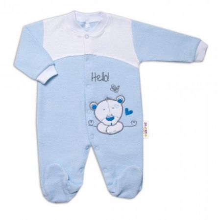 Baby Nellys Kojenecký overal froté, Medvídek Hello, modrý, vel. 68, 68 (3-6m)