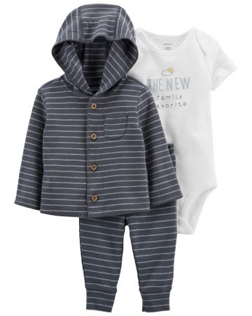 CARTERS CARTER'S Set 3dílný mikina, tepláky, body kr. rukáv Grey Stripes chlapec LBB 3m, vel. 62