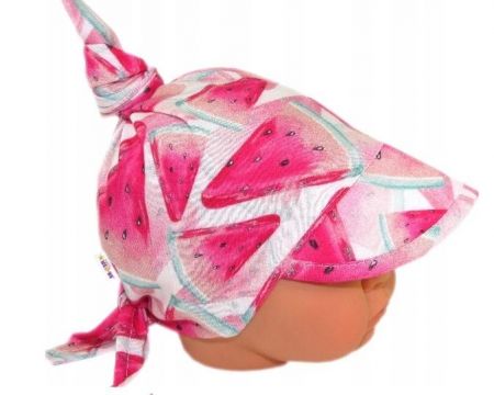 Baby Nellys Dětský bavlněný šátek s kšiltem na zavazování, meloun - růžová, 68-86 (6-18m)