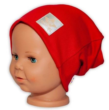 Baby Nellys Hand Made Dětská funkční čepice s dvojitým lemem - červená, 98 (2-3r)