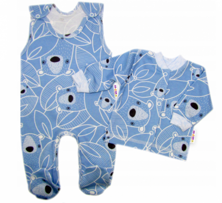 Baby Nellys 2-dílná sada, bavlněné dupačky s košilkou Medvídek, modrá, vel. 68, 68 (3-6m)