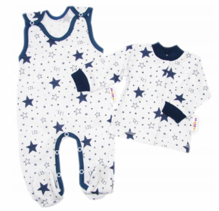 Baby Nellys 2-dílná sada, bavlněné dupačky s košilkou Galaxie, bílá/granát, vel. 68, 68 (3-6m)