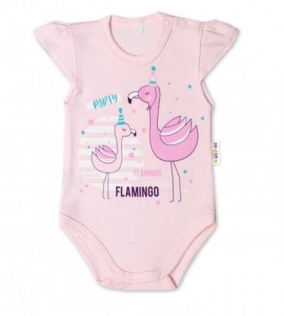 Baby Nellys Bavlněné kojenecké body, kr. rukáv, Flamingo - sv. růžové, vel. 68, 68 (3-6m)