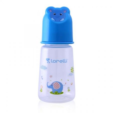 NELLYS Kojenecká lahvička Lorelli 125 ML s víkem ve tvaru zvířete BLUE