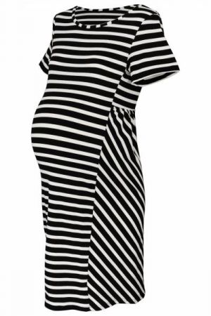 Be MaaMaa Těhotenské proužkované šaty s kr. rukávem - černá/ecru, vel. XL, XL (42)