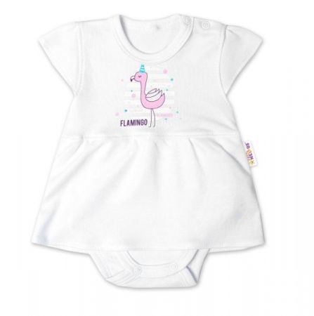 Baby Nellys Bavlněné kojenecké sukničkobody, kr. rukáv, Flamingo - bílé, vel. 80, 80 (9-12m)