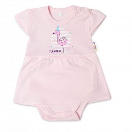 Baby Nellys Bavlněné kojenecké sukničkobody, kr. rukáv, Flamingo - sv. růžové, vel. 86, 86 (12-18m)