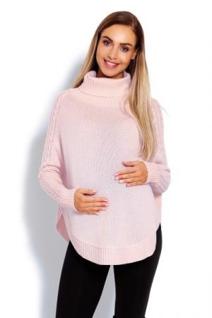 Be MaaMaa Těhotenské pončo s dlouhým rukávem - oválný střih, růžové, UNI