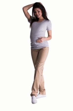 Be MaaMaa Bavlněné, těhotenské kalhoty s regulovatelným pásem - béžové, vel. XXXL, XXXL (46)