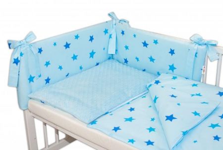Baby Nellys 3-dílná sada mantinel s povlečením Minky Baby Stars - sv. modrá, 120x90