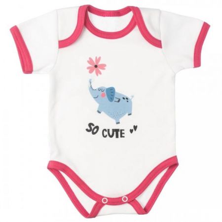 MBaby Bavlněné body s krátkým rukávem, Slůně So Cute, bílo/červené, 56 (1-2m)