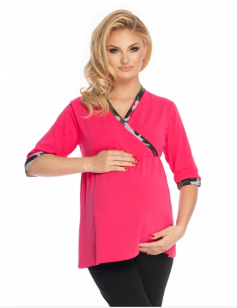 Be MaaMaa Těhotenské, kojící pyžamo 3/4 rukáv - růžová,černá, vel. L/XL, L/XL