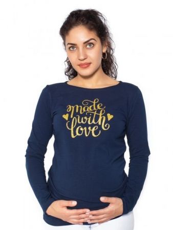 Be MaaMaa Těhotenské triko dlouhý rukáv Made with Love - tm. modrá - XL, XL (42)