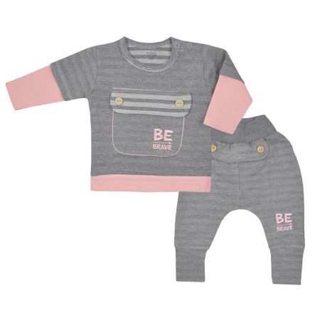 Kojenecké bavlněné tepláčky a tričko Koala BE BRAVE šedo-růžové Růžová 62 (3-6m)