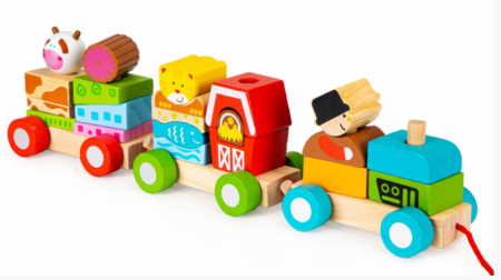 ECO TOYS Dřevěný vláček na šňůrku - Farma