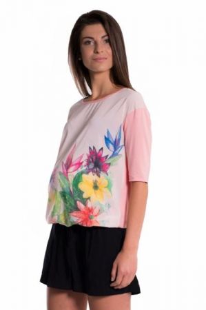 Be MaaMaa Těhotenské triko/halenka s potiskem květin - růžové, vel. M, M (38)