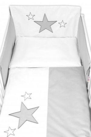 Baby Nellys Mantinel s povlečením Baby Stars - šedý, vel. 135x100 cm, 135x100