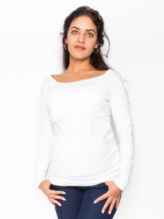 Be MaaMaa Těhotenské, kojící triko/halenka dlouhý rukáv Siena - bílé, vel. XL, XL (42)