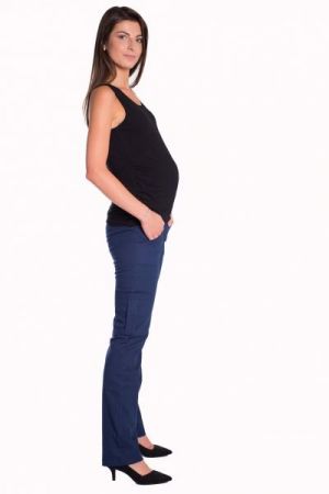 Be MaaMaa Bavlněné, těhotenské kalhoty s kapsami - granátové, vel. XL, XL (42)