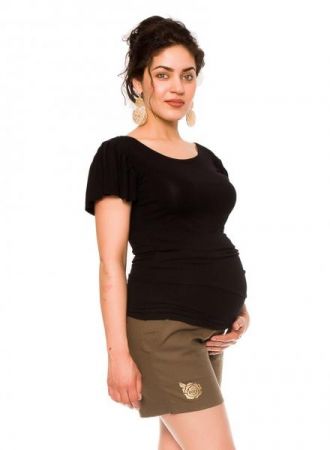 Be MaaMaa Těhotenské lněné kraťasy s růžičkou, khaki, vel. M, M (38)
