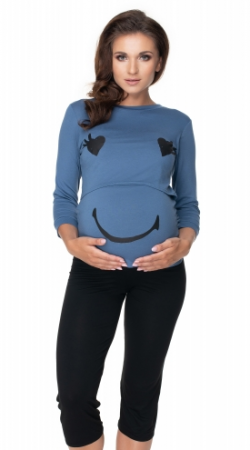 Be MaaMaa Těhotenské, kojící pyžamo 3/4 s dl. rukávem - modro/černé, vel. L/XL, L/XL