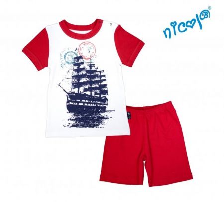 Kojenecké pyžamo krátké Nicol, Sailor - bílé/červené, vel. 86, 86 (12-18m)