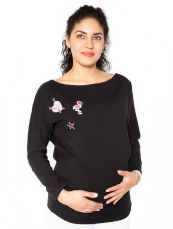 Be MaaMaa Těhotenská mikina, triko s nášivkami - černé - M, M (38)