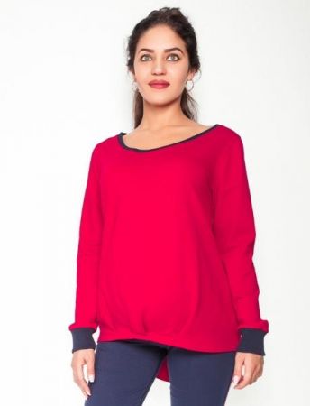 Be MaaMaa Těhotenské triko/mikina dlouhý rukáv Esti - červené, vel. XL, XL (42)