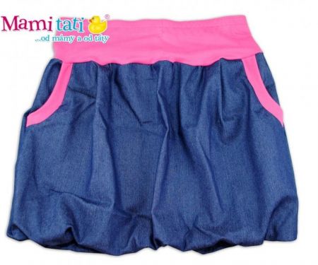 Mamitati Balónová sukně NELLY - jeans denim granát/ růžové lemy,vel. XL/XXL, XL/XXL