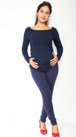 Be MaaMaa Těhotenské kalhoty s lampasem - granátové, vel. XL, XL (42)