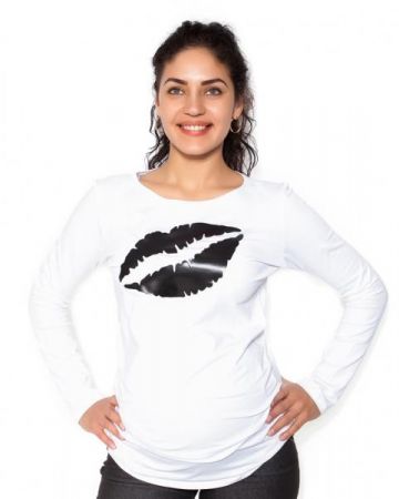 Be MaaMaa Těhotenské triko dlouhý rukáv Kiss - bílé - XL, XL (42)